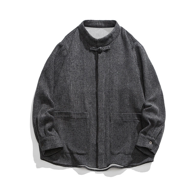Camicia da uomo in cotone con tasche e maniche lunghe con bottoni a rana e motivo Buddha Stones - Image 3