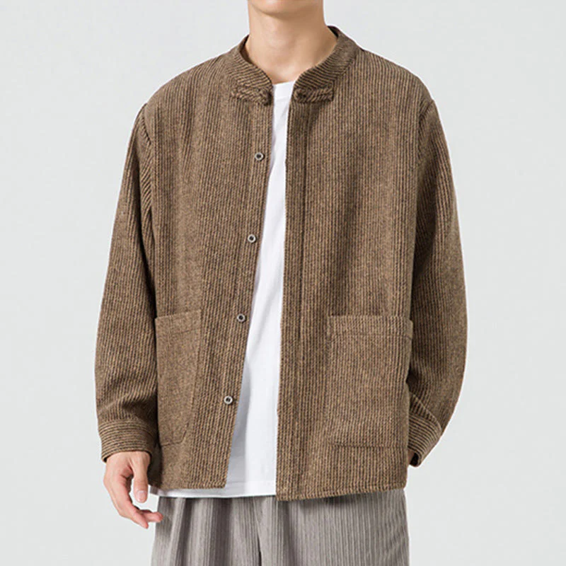 Camicia da uomo in cotone con tasche e maniche lunghe con bottoni a rana e motivo Buddha Stones - Image 42