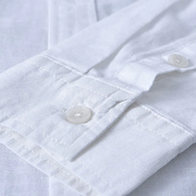 Camicia da uomo in cotone confortevole a maniche lunghe con colletto rovesciato e tasca, colore puro , Buddha Stones - Image 15