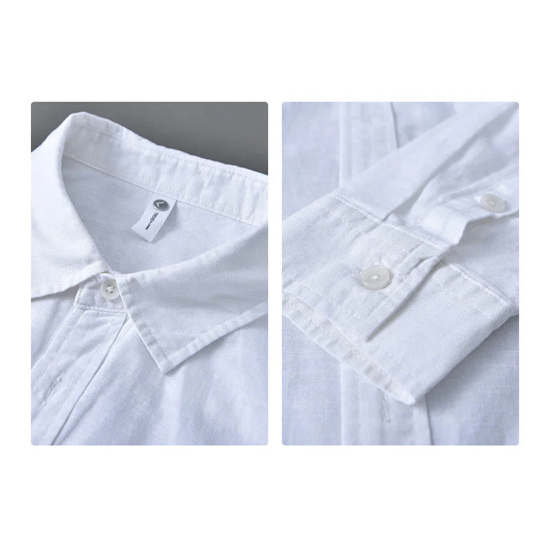 Camicia da uomo in cotone confortevole a maniche lunghe con colletto rovesciato e tasca, colore puro , Buddha Stones - Image 16