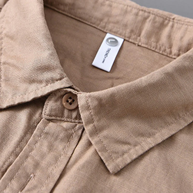 Camicia da uomo in cotone confortevole a maniche lunghe con colletto rovesciato e tasca, colore puro , Buddha Stones - Image 22