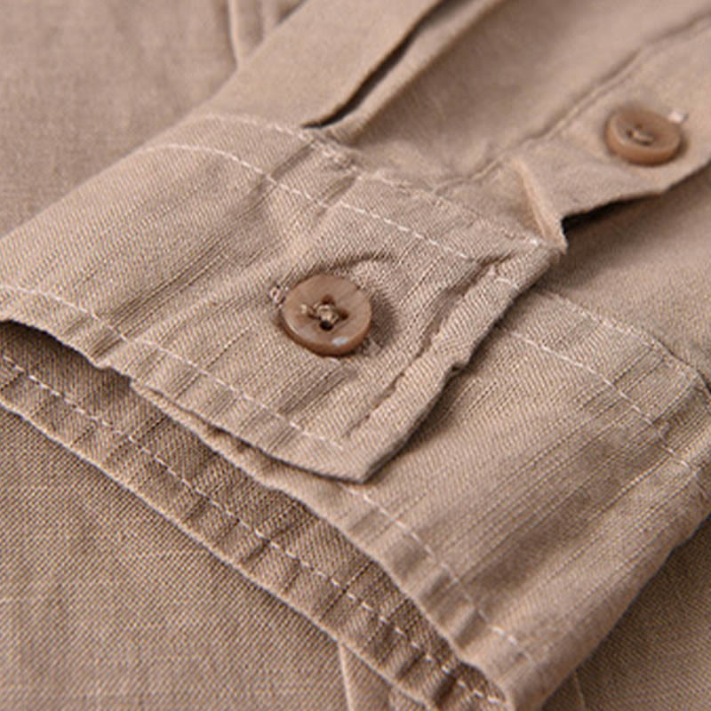 Camicia da uomo in cotone confortevole a maniche lunghe con colletto rovesciato e tasca, colore puro , Buddha Stones - Image 23