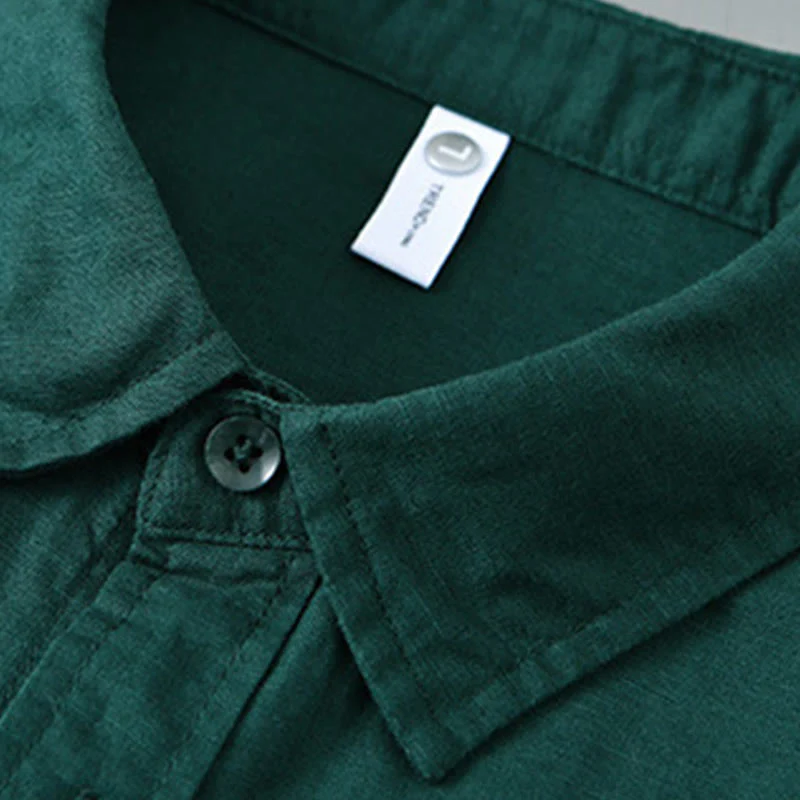 Camicia da uomo in cotone confortevole a maniche lunghe con colletto rovesciato e tasca, colore puro , Buddha Stones - Image 26