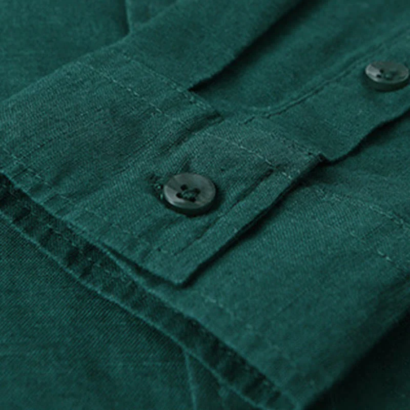 Camicia da uomo in cotone confortevole a maniche lunghe con colletto rovesciato e tasca, colore puro , Buddha Stones - Image 27