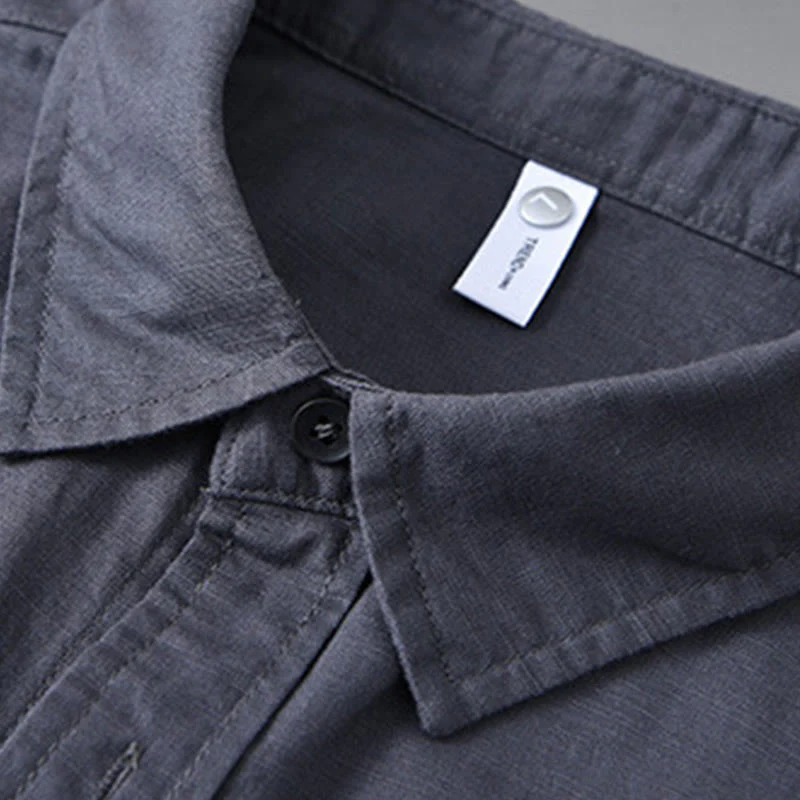 Camicia da uomo in cotone confortevole a maniche lunghe con colletto rovesciato e tasca, colore puro , Buddha Stones - Image 30