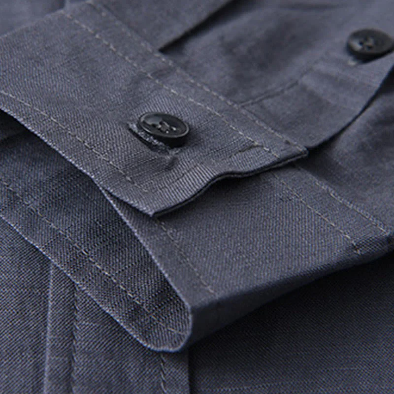 Camicia da uomo in cotone confortevole a maniche lunghe con colletto rovesciato e tasca, colore puro , Buddha Stones - Image 31