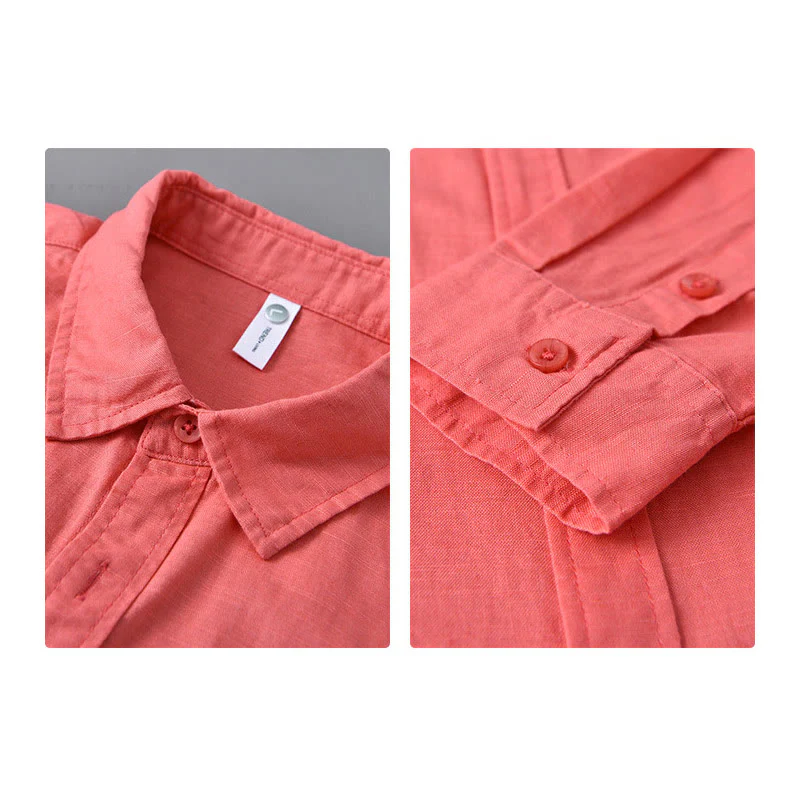 Camicia da uomo in cotone confortevole a maniche lunghe con colletto rovesciato e tasca, colore puro , Buddha Stones - Image 36