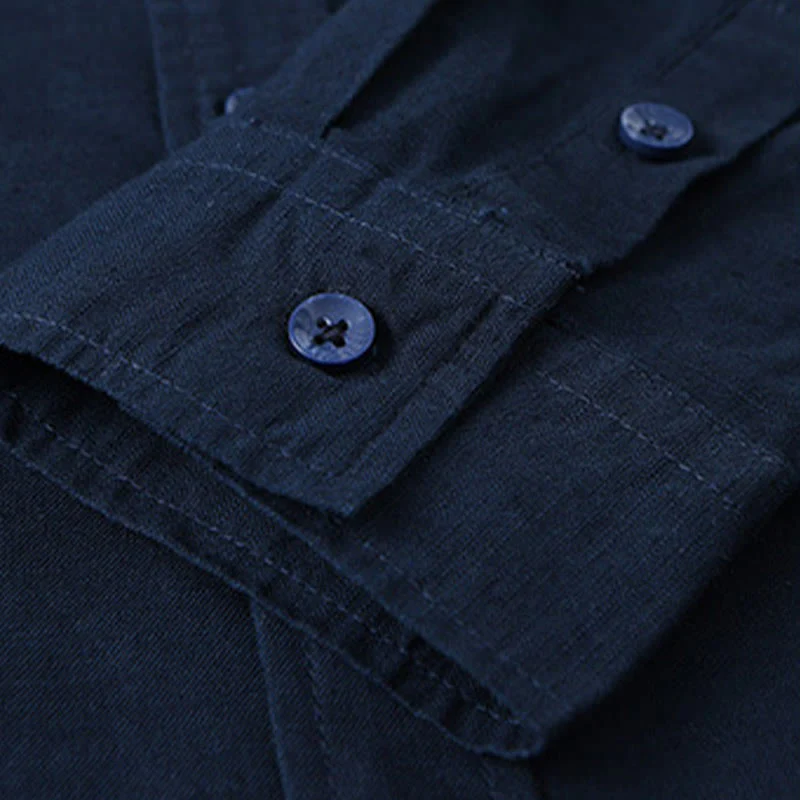 Camicia da uomo in cotone confortevole a maniche lunghe con colletto rovesciato e tasca, colore puro , Buddha Stones - Image 39