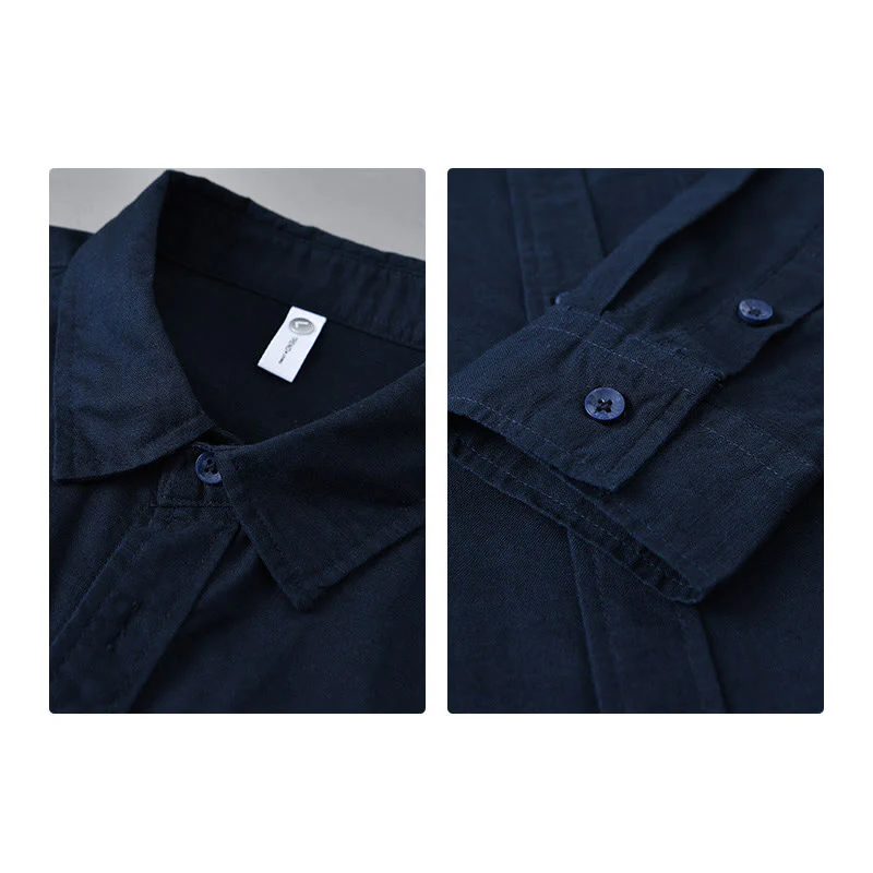 Camicia da uomo in cotone confortevole a maniche lunghe con colletto rovesciato e tasca, colore puro , Buddha Stones - Image 40