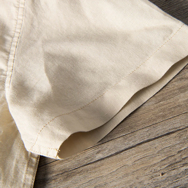 Camicia da uomo in cotone e lino a maniche corte con colletto alto, modello Buddha Stones, casual, semplice, con bottoni e tasche anteriori - Image 16