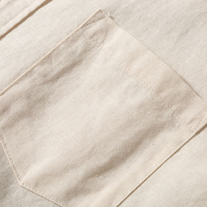 Camicia da uomo in cotone e lino con bottoni a maniche corte, estiva , Buddha Stones - Image 10