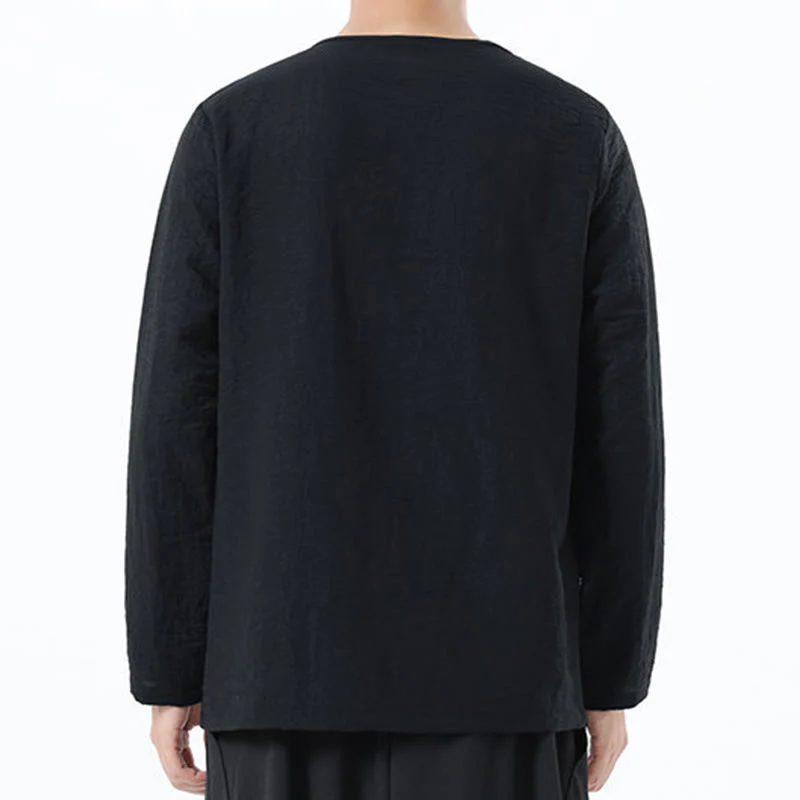 Camicia da uomo in cotone e lino con colletto rotondo e maniche lunghe Buddha Stones - Image 29