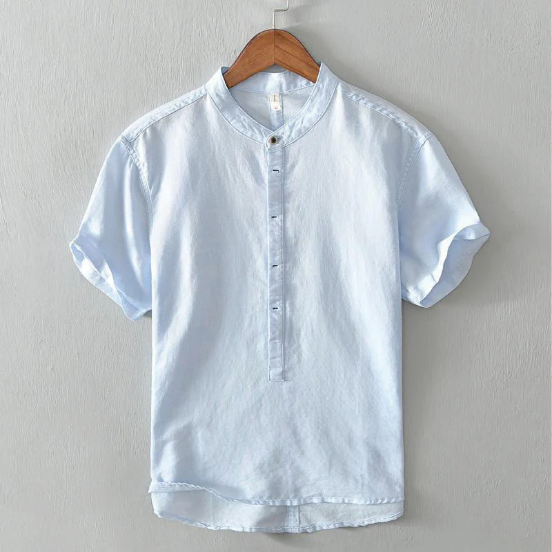 Camicia da uomo in cotone e lino con maniche corte e bottoni, motivo Buddha Stones , semplice e casual - Image 10