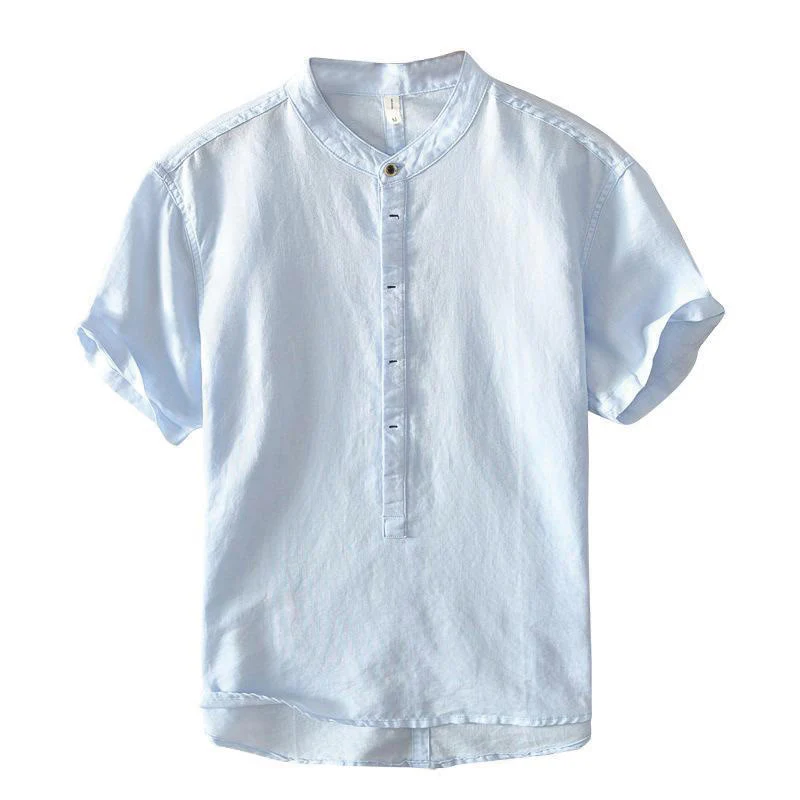 Camicia da uomo in cotone e lino con maniche corte e bottoni, motivo Buddha Stones , semplice e casual - Image 11