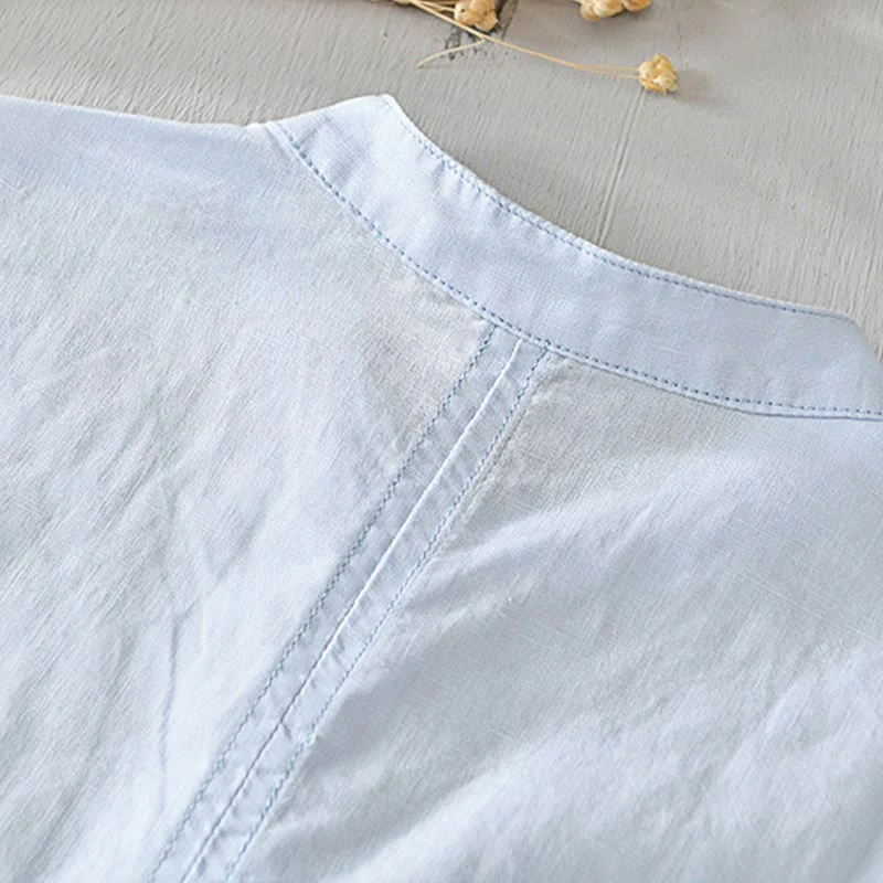 Camicia da uomo in cotone e lino con maniche corte e bottoni, motivo Buddha Stones , semplice e casual - Image 13