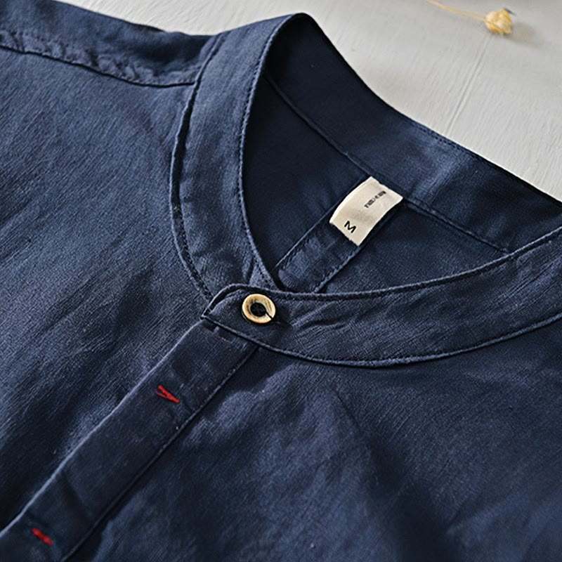 Camicia da uomo in cotone e lino con maniche corte e bottoni, motivo Buddha Stones , semplice e casual - Image 17