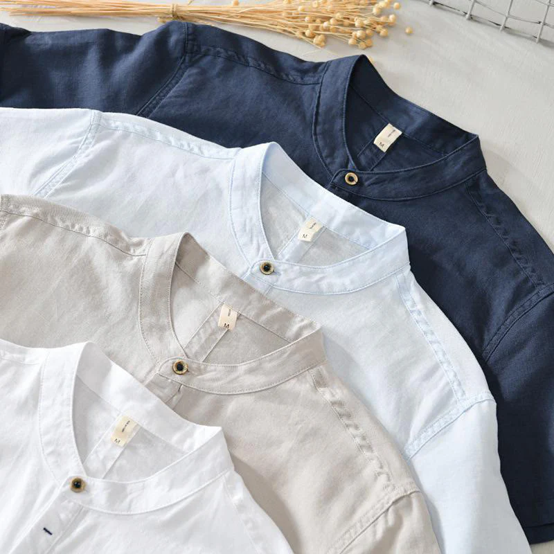 Camicia da uomo in cotone e lino con maniche corte e bottoni, motivo Buddha Stones , semplice e casual - Image 18
