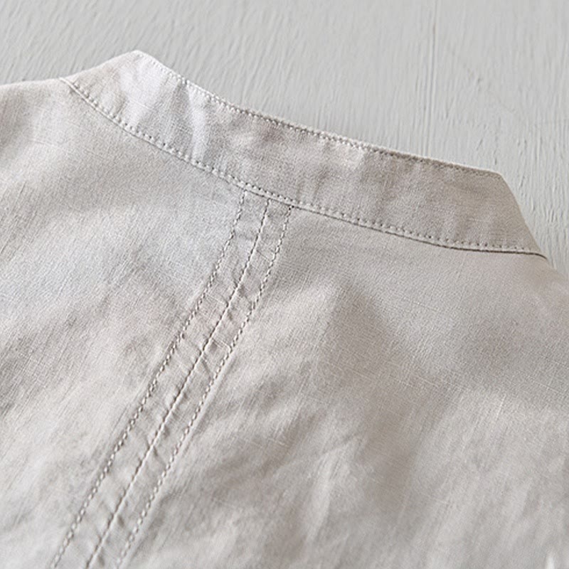 Camicia da uomo in cotone e lino con maniche corte e bottoni, motivo Buddha Stones , semplice e casual - Image 3