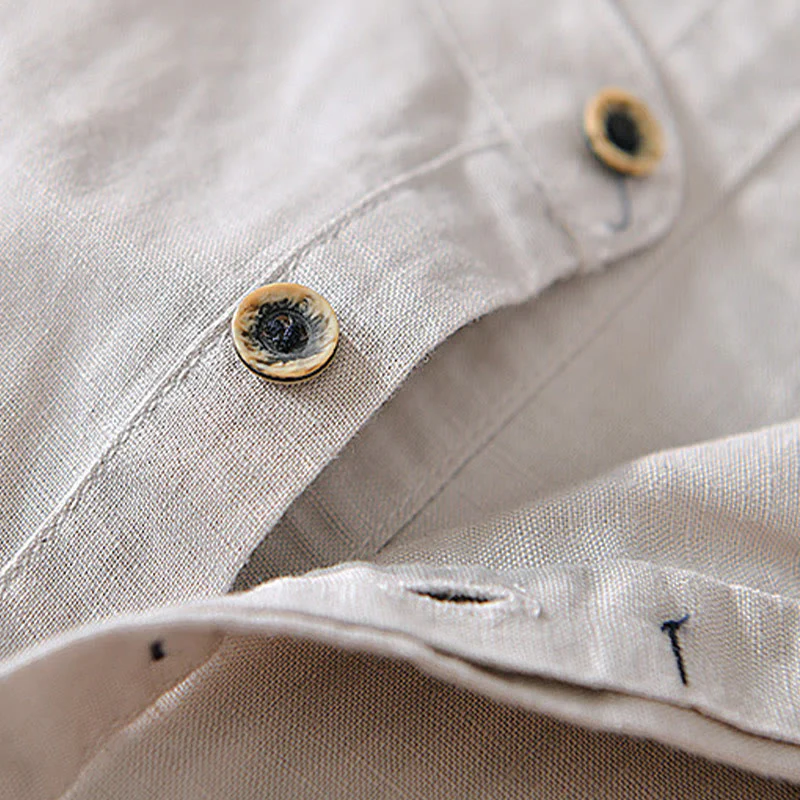 Camicia da uomo in cotone e lino con maniche corte e bottoni, motivo Buddha Stones , semplice e casual - Image 4