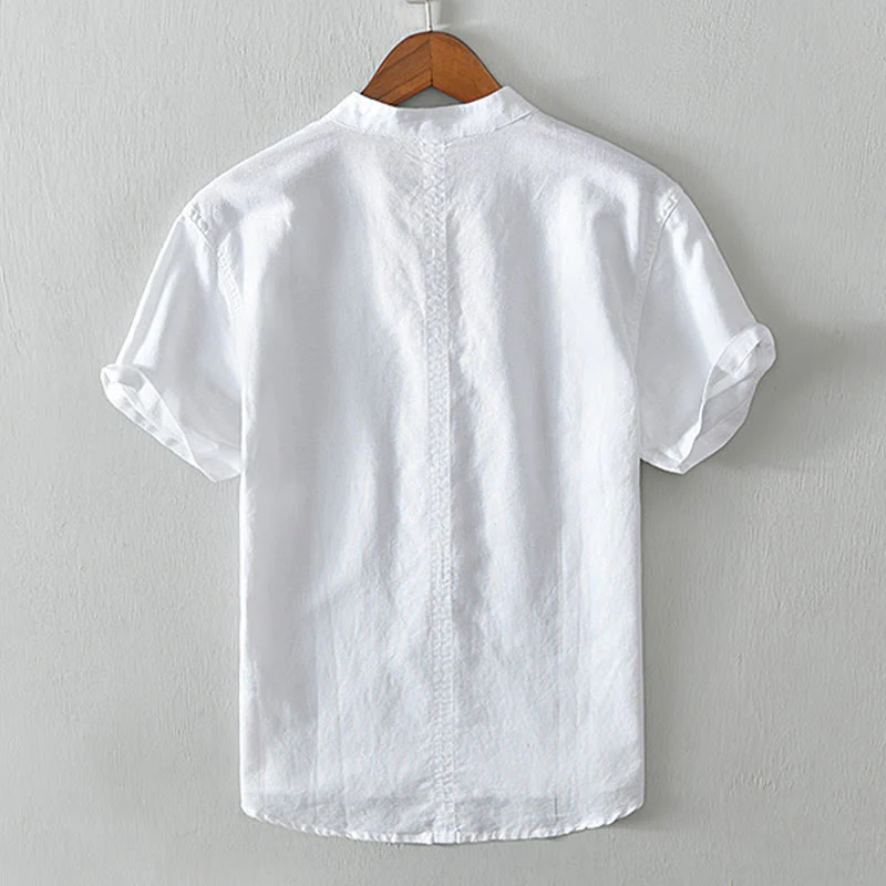 Camicia da uomo in cotone e lino con maniche corte e bottoni, motivo Buddha Stones , semplice e casual - Image 6
