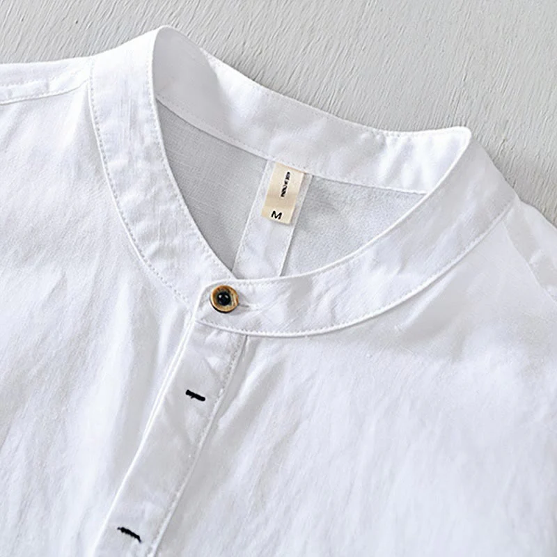 Camicia da uomo in cotone e lino con maniche corte e bottoni, motivo Buddha Stones , semplice e casual - Image 7