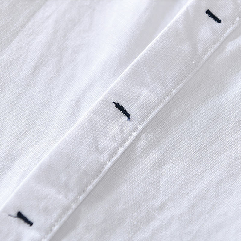 Camicia da uomo in cotone e lino con maniche corte e bottoni, motivo Buddha Stones , semplice e casual - Image 9