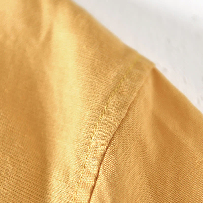 Camicia da uomo in cotone e lino con mezza abbottonatura e colletto alla coreana, manica corta, motivo Buddha Stones Summer - Image 16