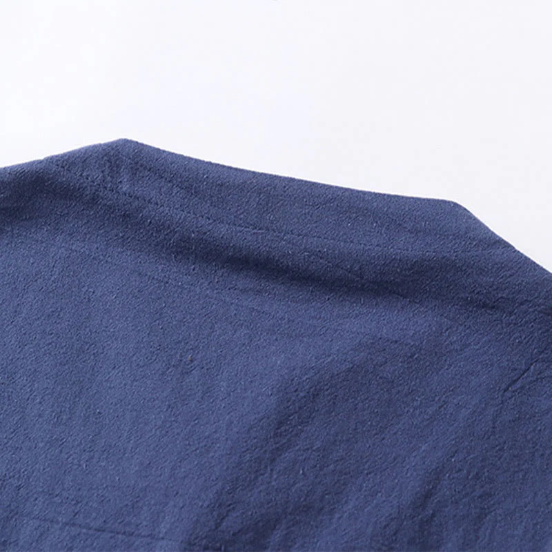 Camicia da uomo in cotone e lino con un bottone, manica a tre quarti, tinta unita, motivo Buddha Stones - Image 10