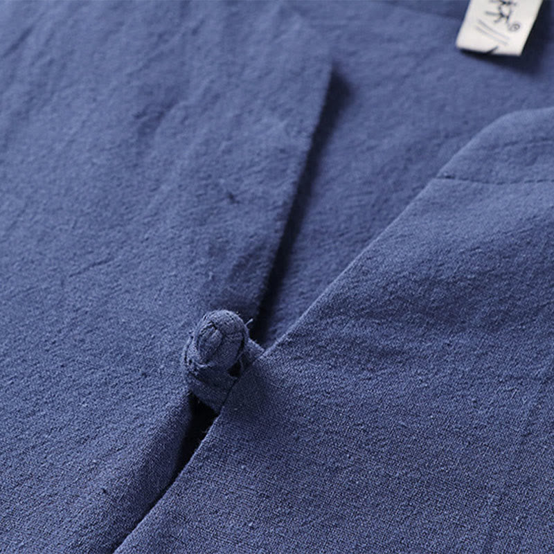 Camicia da uomo in cotone e lino con un bottone, manica a tre quarti, tinta unita, motivo Buddha Stones - Image 11