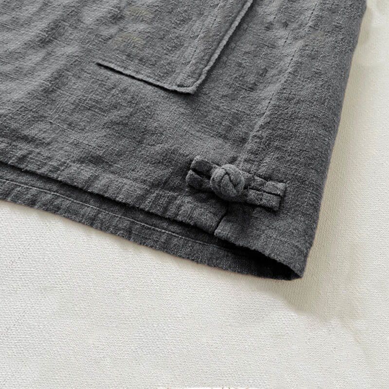 Camicia da uomo in cotone e lino ramiè casual tinta unita Buddha Stones con tasche - Image 4