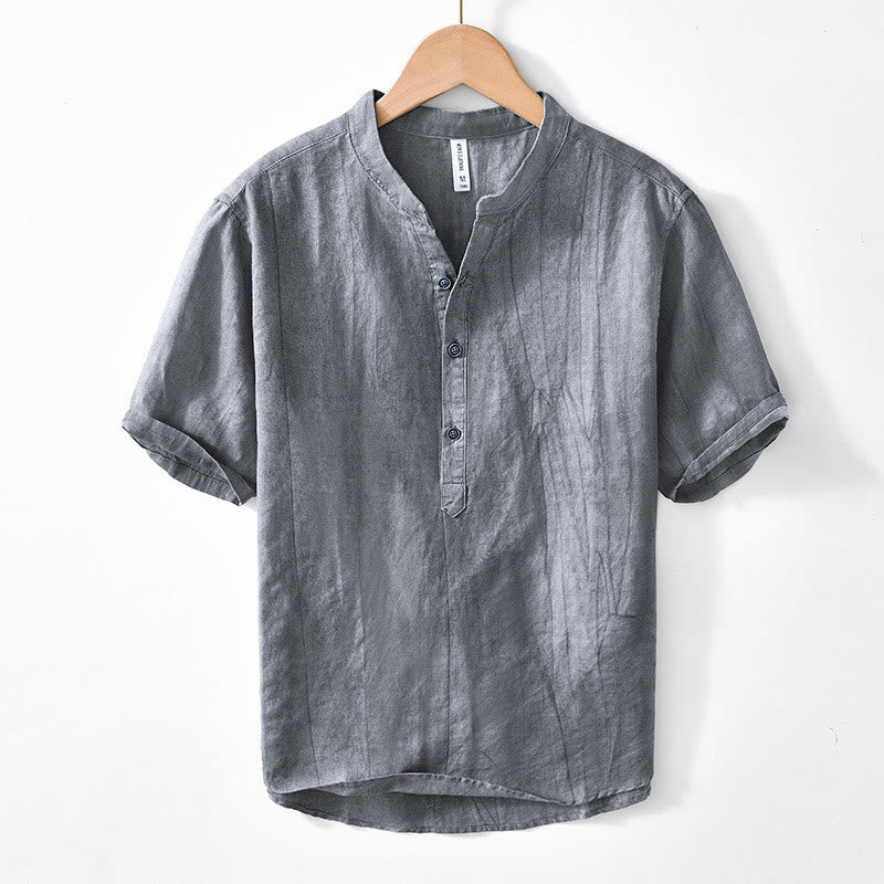 Camicia da uomo in cotone ramiè con scollo a V e maniche corte con bottoni Buddha Stones