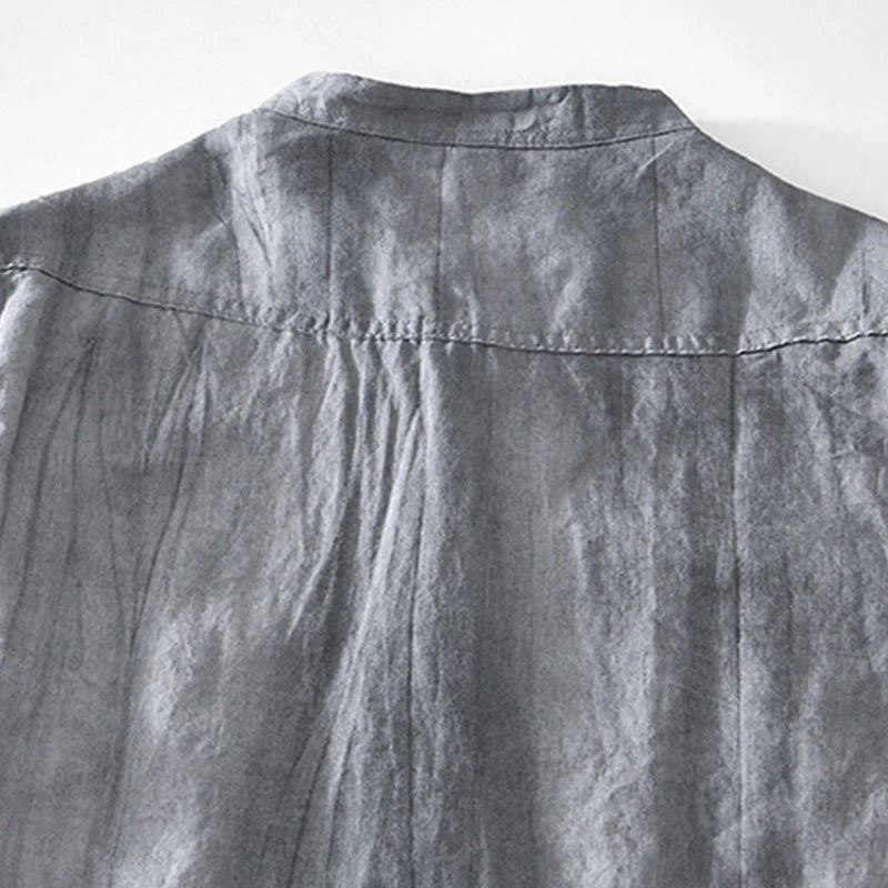 Camicia da uomo in cotone ramiè con scollo a V e maniche corte con bottoni Buddha Stones - Image 4