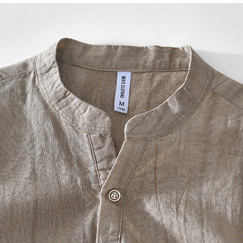 Camicia da uomo in cotone ramiè con scollo a V e maniche corte con bottoni Buddha Stones - Image 9