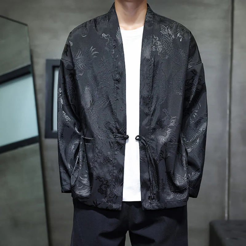 Camicia da uomo in jacquard con colletto rialzato, maniche lunghe, bottoni a rana, motivo Buddha Stones Dragon Tang Suit - Image 7