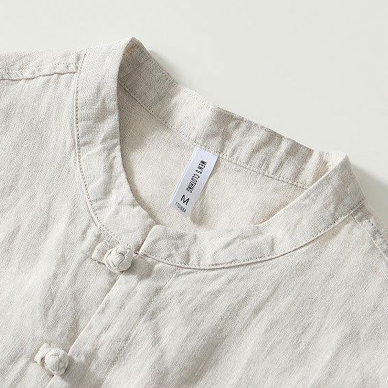 Camicia da uomo in lino a maniche corte con colletto alla coreana e bottoni a Buddha Stones Daily - Image 15