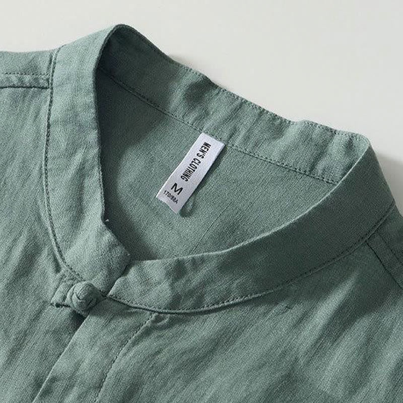 Camicia da uomo in lino a maniche corte con colletto alla coreana e bottoni a Buddha Stones Daily - Image 20