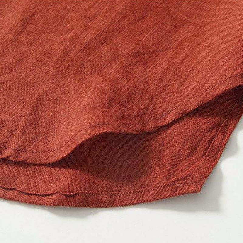 Camicia da uomo in lino a maniche corte con colletto alla coreana e bottoni a Buddha Stones Daily - Image 27