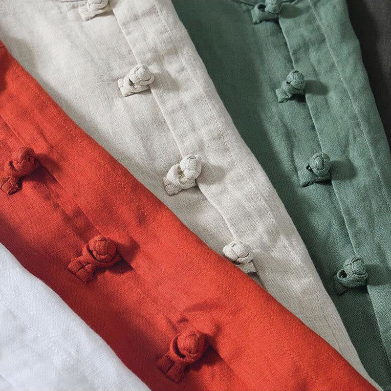 Camicia da uomo in lino a maniche corte con colletto alla coreana e bottoni a Buddha Stones Daily - Image 29
