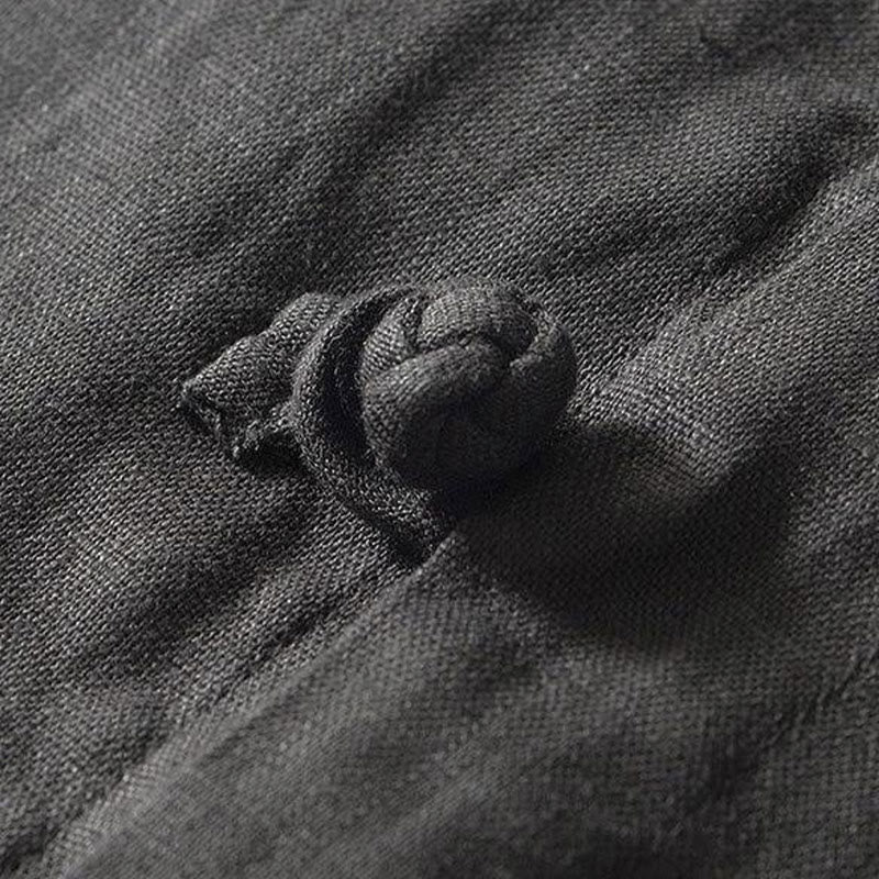 Camicia da uomo in lino a maniche corte con colletto alla coreana e bottoni a Buddha Stones Daily - Image 4