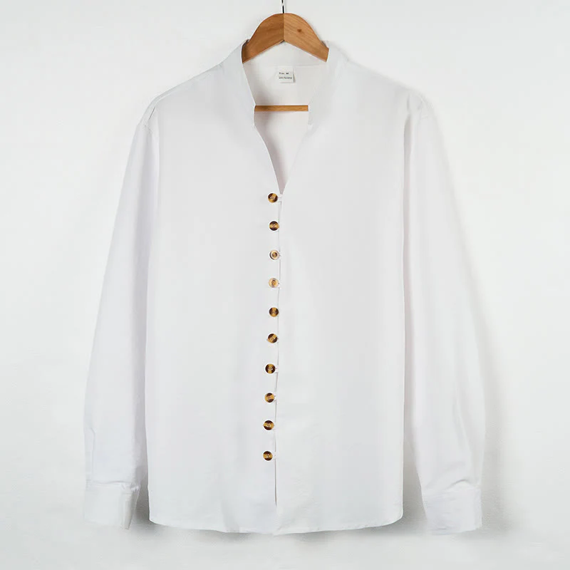 Camicia da uomo a maniche lunghe con bottoni in tinta unita Buddha Stones - Image 7