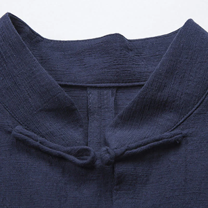 Camicia da uomo casual con bottoni a rana, tinta unita, motivo Buddha Stones - Image 21