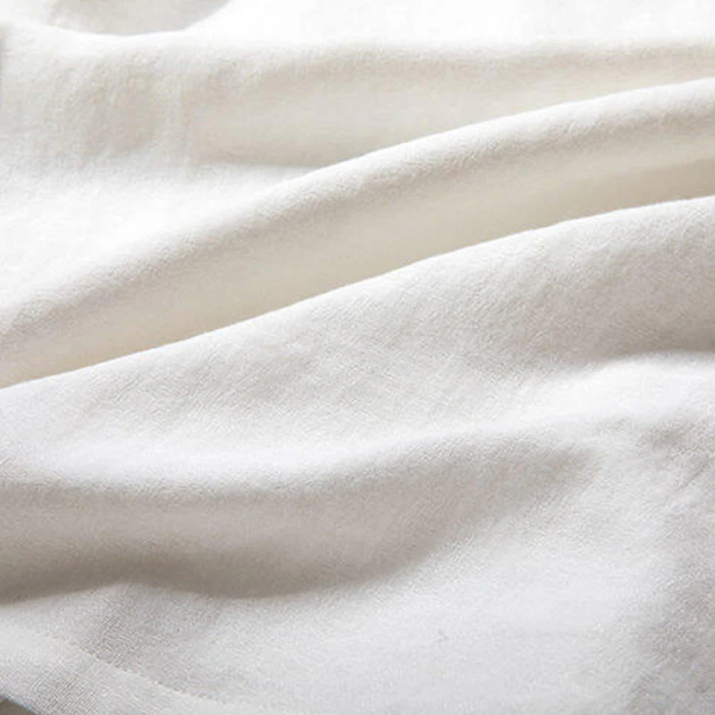 Camicia da uomo in lino con maniche a tre quarti e bottoni a rana bianchi Buddha Stones - Image 4