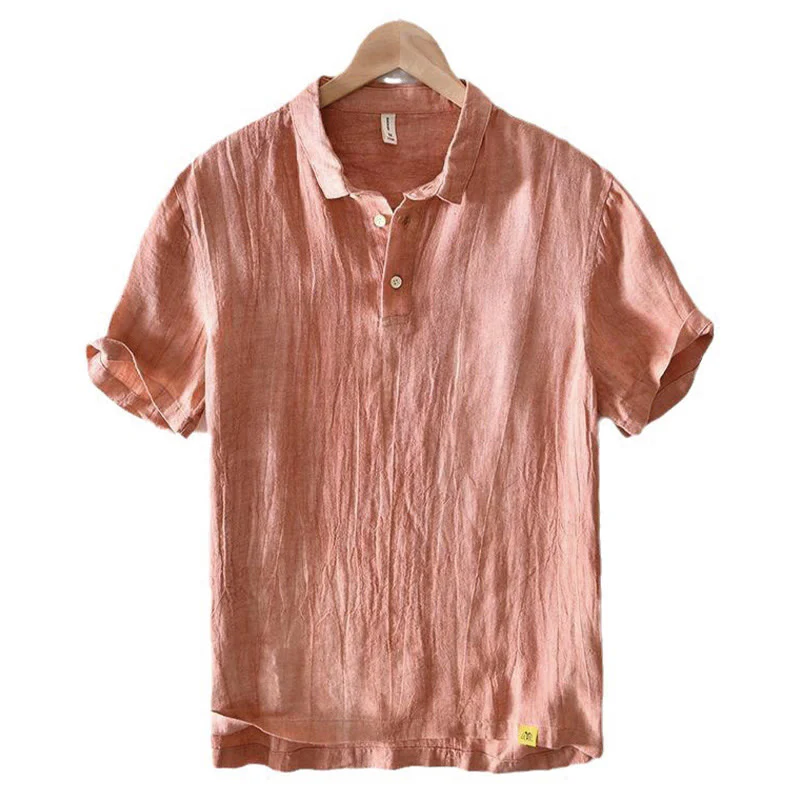 Camicia da uomo in lino con risvolto e mezza abbottonatura, a maniche corte, con design semplice, motivo Buddha Stones - Image 13