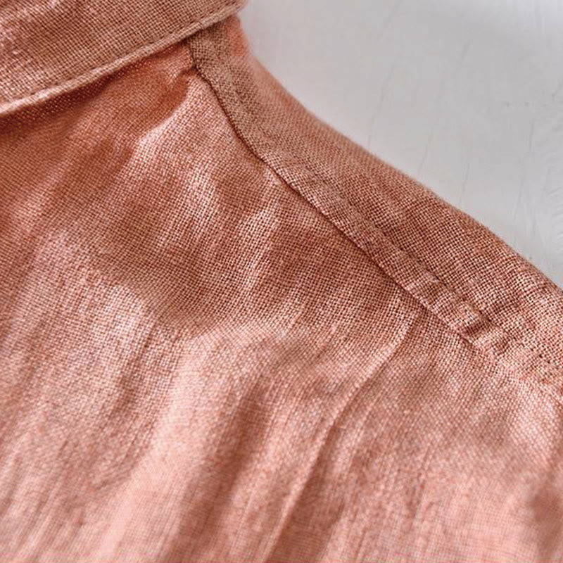 Camicia da uomo in lino con risvolto e mezza abbottonatura, a maniche corte, con design semplice, motivo Buddha Stones - Image 16