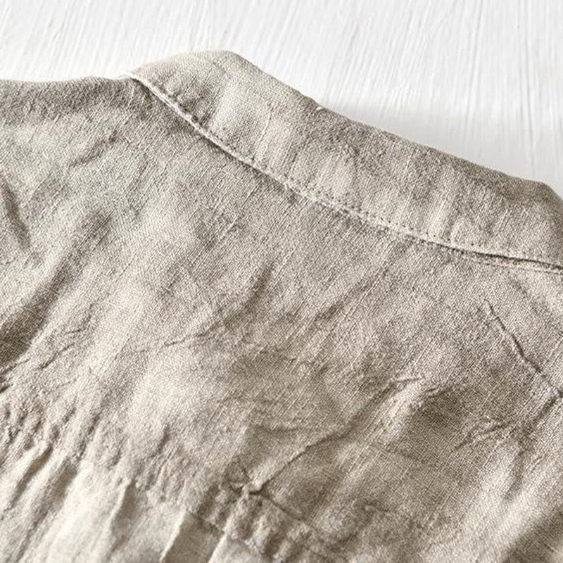 Camicia da uomo in lino con risvolto e mezza abbottonatura, a maniche corte, con design semplice, motivo Buddha Stones - Image 3