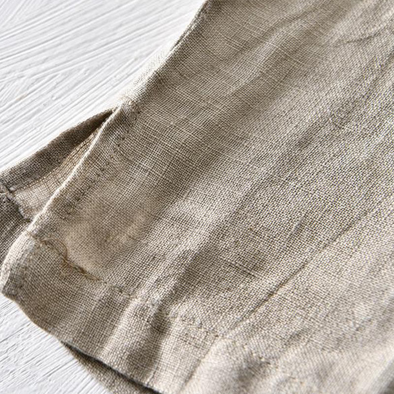 Camicia da uomo in lino con risvolto e mezza abbottonatura, a maniche corte, con design semplice, motivo Buddha Stones - Image 4