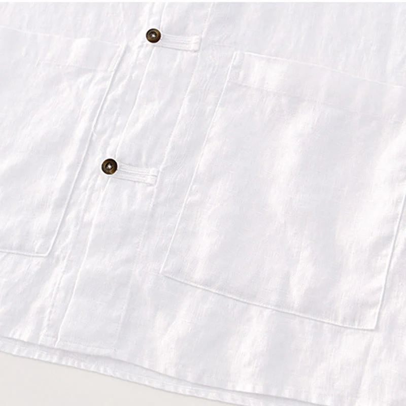 Camicia da uomo in lino con tasche e bottoni, a maniche corte , Buddha Stones - Image 13