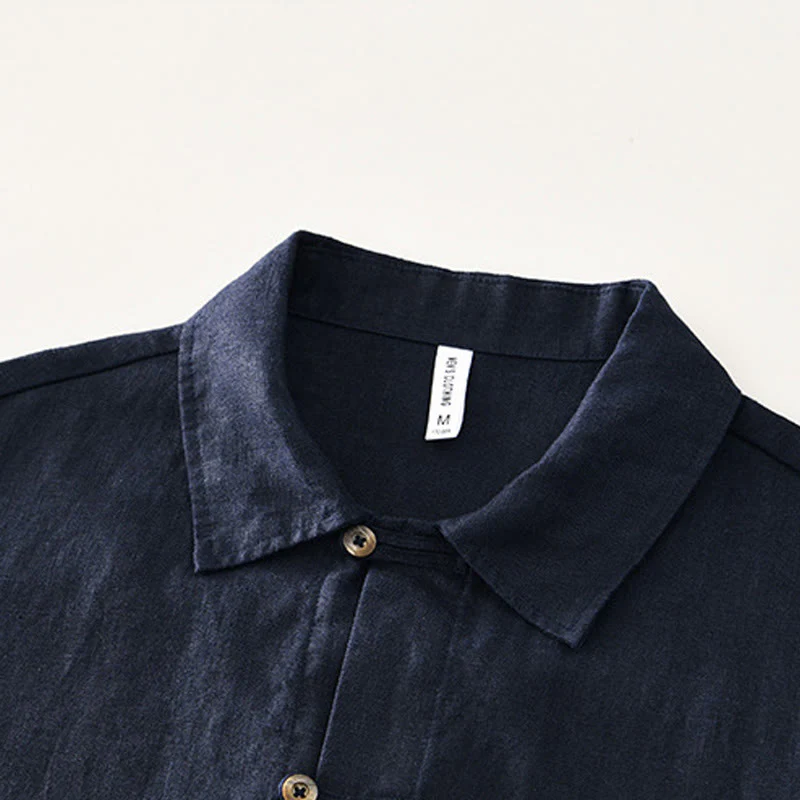 Camicia da uomo in lino con tasche e bottoni, a maniche corte , Buddha Stones - Image 17