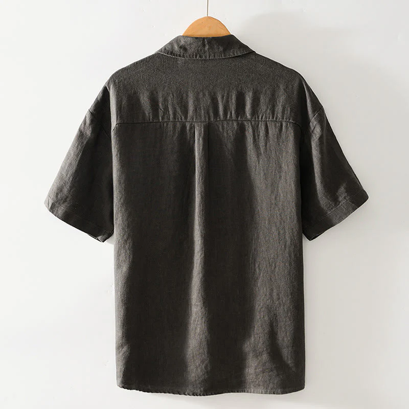 Camicia da uomo in lino con tasche e bottoni, a maniche corte , Buddha Stones - Image 23