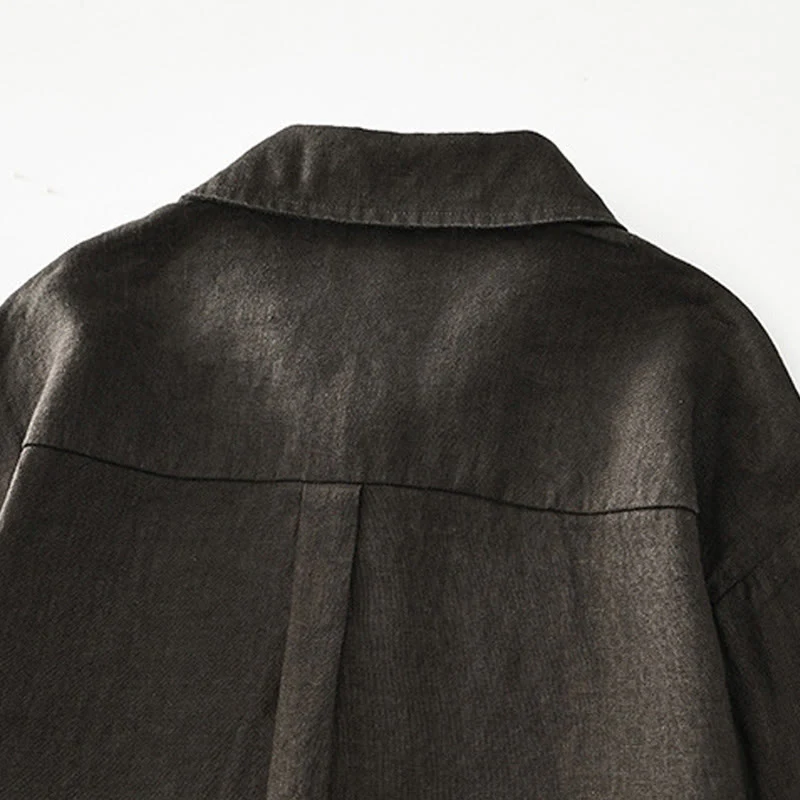 Camicia da uomo in lino con tasche e bottoni, a maniche corte , Buddha Stones - Image 25